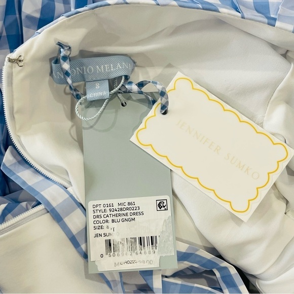 Antonio Melani Jennifer Sumko Catherine Gingham Puff Sleeve Taffeta Midi Dress - Picture 11 of 13